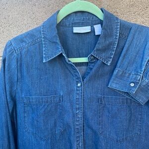 Chico’s Denim Button-Up Shirt Size  1 Long Sleeve